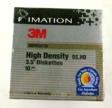 Imation 3M High Density DS HD 3.5 Inch Diskettes Unformatted 10 Count New Sealed picture