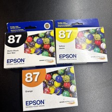 3 Genuine Epson 87 Black Yellow Orange Ink Cartridges picture