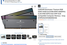 CORSAIR Dominator Titanium RGB DDR5 64GB(2x32GB) DDR5 6000MHz CL30 CMP64GX5M2B60 picture