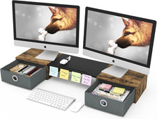 Dual Monitor Stand Riser with Two Drawers, Extra Large Storage Monitor picture