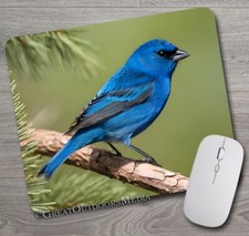 Indigo Bunting ~ Mouse Pad / PC Mousepad ~ Bird Watching Feeder Birding Gift picture