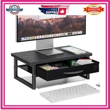 Ekisemio 2-Tier Monitor Stand with Fabric Drawer Wood and Metal Desk Organizer picture