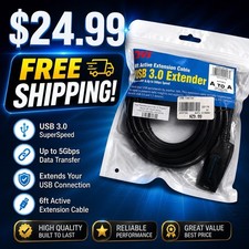 USB 3.0 Active Extension Cable 16ft 5Gbps High Speed A to A Extender Booster NEW picture
