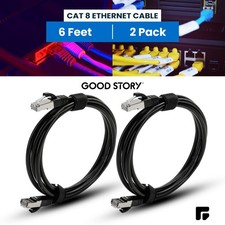 CAT8 Ethernet Cable Super Speed 40Gbps LAN 6ft - 2 Pack Black picture