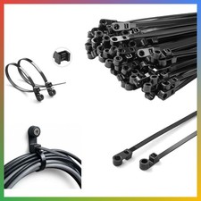 8 Inch Black Heavy Duty Cable Ties 200 Pcs Screw Hole UV Weather Resistant picture
