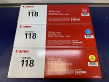 NEW LOT OF 3 CANON 118 Toner Cartridge Set Cyan-Yellow-Magenta picture