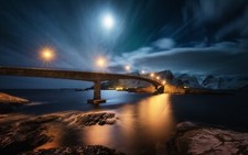 Landscape nature night bridge lights moon clouds Custom Gaming Mat Desk picture