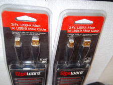 2 GIGAWARE 26-712   3-FT GOLD PLATED USB-A MALE TO USB-B MALE CABLE , PC-MAC picture