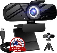 Cámara web 2K HD para PC con micrófono y cámara web con Trípode giratorio NEW US picture