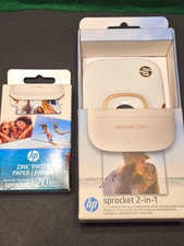 HP Sprocket 2-in-1 White Zink Mobile Photo Printer, Bluetooth  W/ Xtra paper pk picture