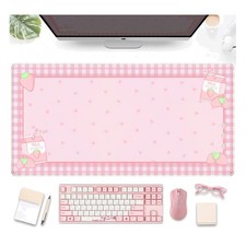 Extended Gaming Mouse Pad - Cute Pink Plaid Desk Mat for Women, 31.5''x15.75'' picture