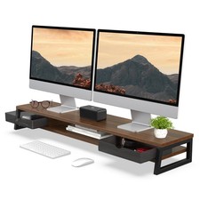 Fenge Dual Monitor Stand Riser, 42.5in Desk Shelf with 2 Drawers, Brown picture
