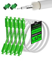 5 Pack 4M 13ft Armored White Fiber Optic Cable, SC/APC to SC/APC, 2 Couplers picture