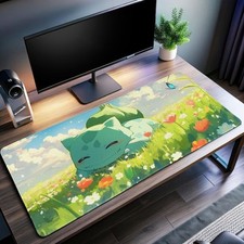 Bulbasaur in Bloom Gaming Desk Mat - Charming Pokemon Meadow Scene Mousepad CP89 picture