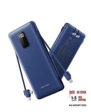 Power Bank 10000mAh Portable Charger with AC Plug and Built-in Cables for Navy picture