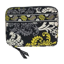 Vera Bradley Iconic Tablet Organizer Quilted Floral Black Yellow Zip Close picture