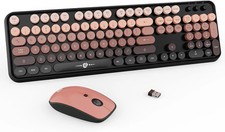Wireless Keyboard And Mouse Combo 2.4G Full Sized Retro Typewriter Pink Gradient picture