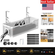 White Under Desk Cable Management Tray - Clamp Installation, No Drilling Needed picture