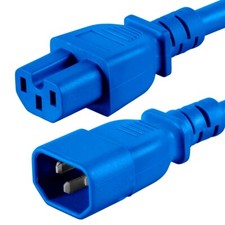 2FT IEC 320 C14 To C15 Power Extension Cord Cable 15A SJT 14AWG PDU UPS Blue picture