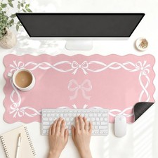 Pink Scalloped Bow Coquette Desk Mat Large Keyboard Mouse Pad 35.4x15.7 Inch picture