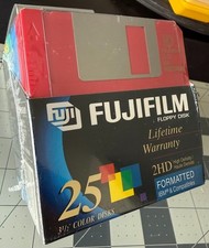 Fuji Fujifilm Floppy Disk 2HD IBM Formatted 3.5” Color Disks 25 Disks NEW Sealed picture