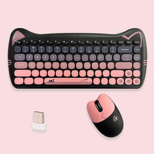 Cute Cat 2.4G USB Wireless Keyboard and Mouse Combo, Silent Keys, Candy Colors, picture