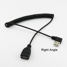 1x USB 2.0 A Female to Male Right Angled 90 Degree Spiral Coiled Cable 1.5m/5ft picture