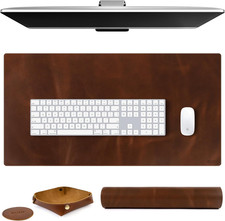Real Leather Desk Mat Set (32X16) Large Desk Cover Desk Blotter Protector Comput picture