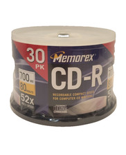 NEW Memorex Spindle 700MB/80 Min 52x CD-R Recordable Discs 30 Pack FactorySEALED picture