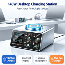 8 Port USB Charging Station Desktop with Wireless Charger Organizer for Office picture