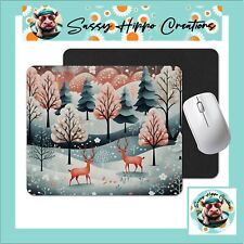 Mouse Pad Christmas Deer Forest Winter Holiday Anti Slip Back Easy Clean picture
