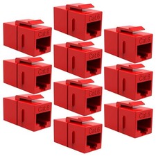 10x Cat6 RJ-45 F/F Ethernet Coupler Joiner Snap-In Jack Keystone Wall Plate Red picture