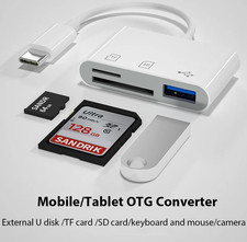 1pc USB-C Memory Card Reader TF SD CF OTG Adapter Compact White Hub - NEW picture