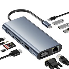 USB-C Hub Type C to USB 3.0 4K/60Hz 100W PD RJ45 VGA 3.5mm Audio TF/SD Adapter picture