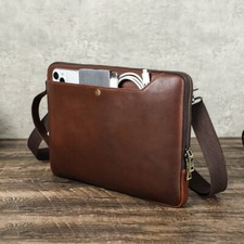 Genuine Leather Laptop Bag Briefcase For MacBook Air Pro 13 14 Crossbody Handbag picture