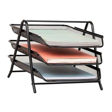 3-Tier Paper Tray, Desktop Organizer, File Storage, Workspace, Black 1 Pack picture