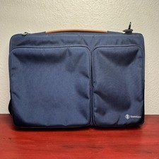tomtoc Laptop Briefcase Shoulder Bag Navy Dual Front Pockets Padded Strap Plush picture