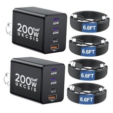 200W USB C Charger Block, Foldable GaN5 Dual 65W Fast Charger USB C 2 Pack Black picture