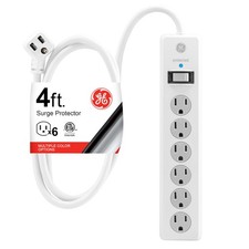 GE 6-Outlet Surge Protector 800 Joules Power Strip 4ft Cord Flat Plug White picture