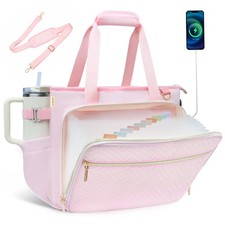 Teacher Tote Bag Accordion File Pocket 15.6 Inch Laptop USB Pink Work Case picture