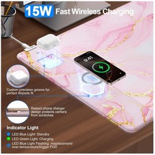 Pink Marble 15W Wireless Charging Mouse Pad 31.5