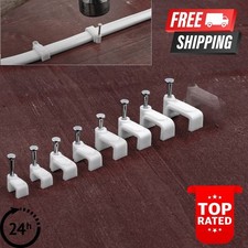 100x Flat Cable Clips Wire Management Clamp Steel Nail Cord Holder 4mm - 14mm picture