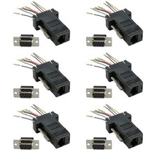 6x DB9 9-Pin RS232 Serial Port Female to RJ45 Female Network Adapter 8P8C Black picture