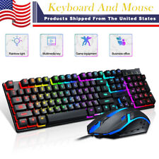 Wired Computer Gaming Keyboard &Mouse Mechanical Feel LED Light Backlit picture