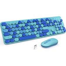 Colorful Computer PC Wireless Keyboard Mouse Combo Full-Sized Silent Typewriter picture