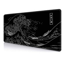 IMAYONDIA Japanese Great Wave Large Mouse Pad (35.4x15.7 in), Black Gaming Mo... picture