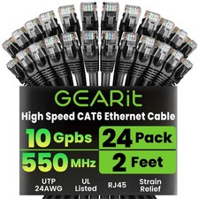 GEARit Cat6 Patch Cables Cat 6 Ethernet Cable 2 ft 24-Pack Black 2 Feet, picture