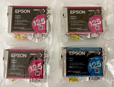 Lot of 4 Epson 125 Cyan & 3 Magenta Ink Cartridges Genuine No Box New picture