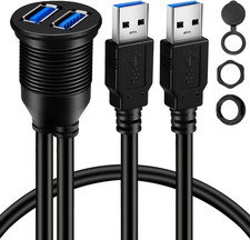 2 Ports Dual USB 3.0 Male to USB 3.0 Female AUX Flush Mount Car Mount Extension picture
