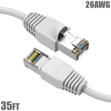 35FT Cat6A RJ45 Network LAN Ethernet SSTP Cable Shielded Copper Wire 26AWG White picture